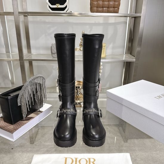 Christian Dior CD Leather Knee High Boots with Side Zipper