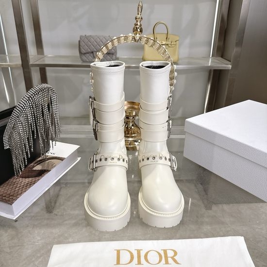 Christian Dior CD Leather Knee High Boots with Side Zipper