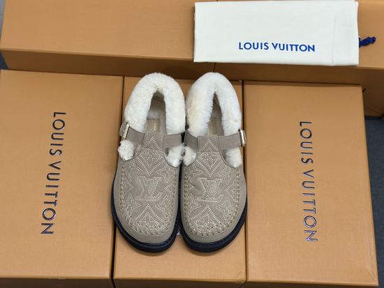 Louis Vuitton Premium Fuzzy Slippers with Leather Upper and Non-slip Sole