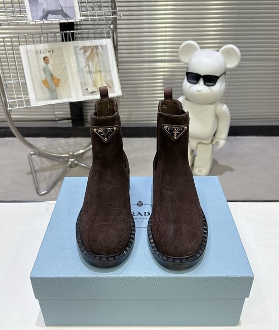 Prada Retro Thick Sole Leather Combat Boots Comfortable Lining