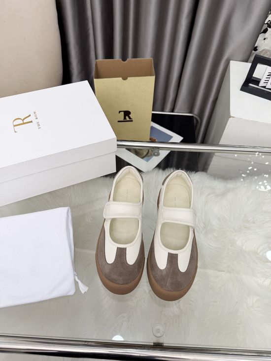 The Row Minimalist Suede Magic Tape Round Toe Flat Shoes