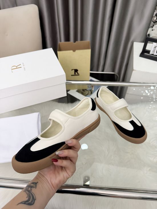 The Row Minimalist Suede Magic Tape Round Toe Flat Shoes