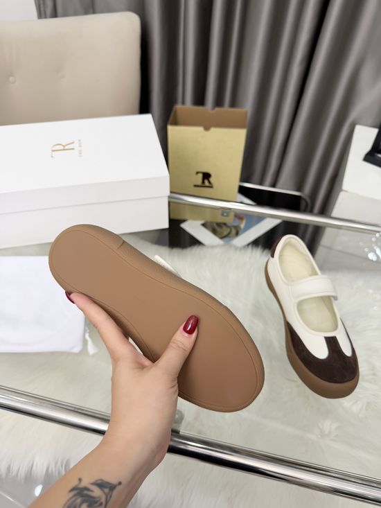 The Row Minimalist Suede Magic Tape Round Toe Flat Shoes