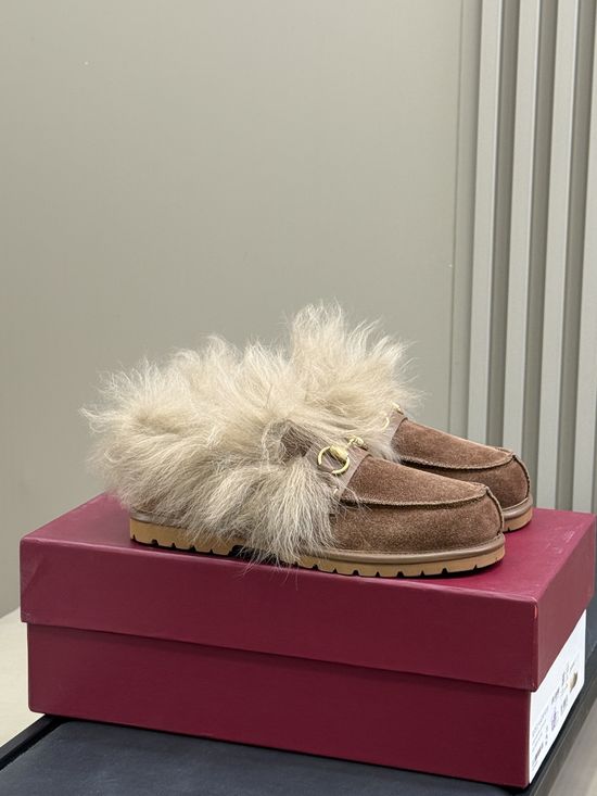 Gucci Soft Suede Loafers With Warm Fleece Lining