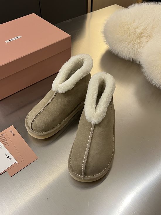 Miu Miu Warm Wool Lined Suede Comfortable Winter Ankle Boots