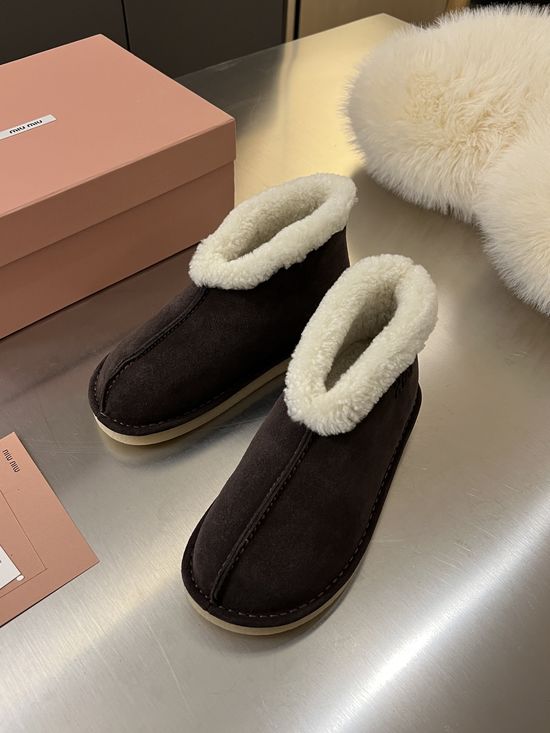 Miu Miu Warm Wool Lined Suede Comfortable Winter Ankle Boots