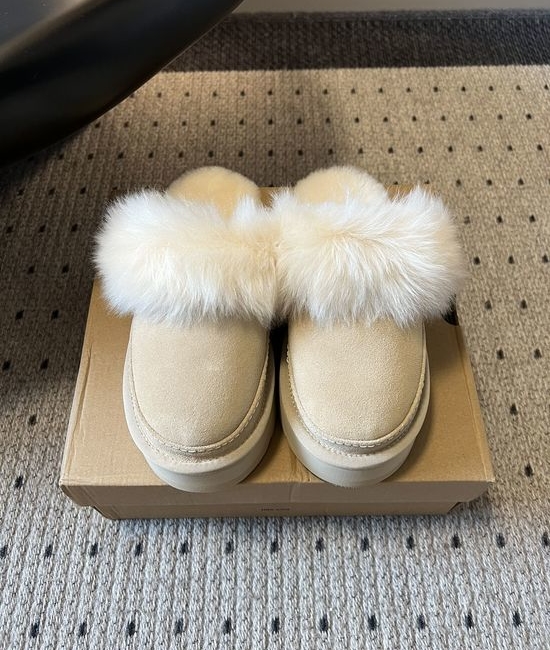 UGG Suede Plush Lined Platform Mule Slippers Warm Non Slip