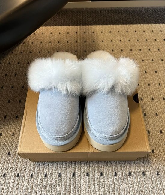 UGG Suede Plush Lined Platform Mule Slippers Warm Non Slip