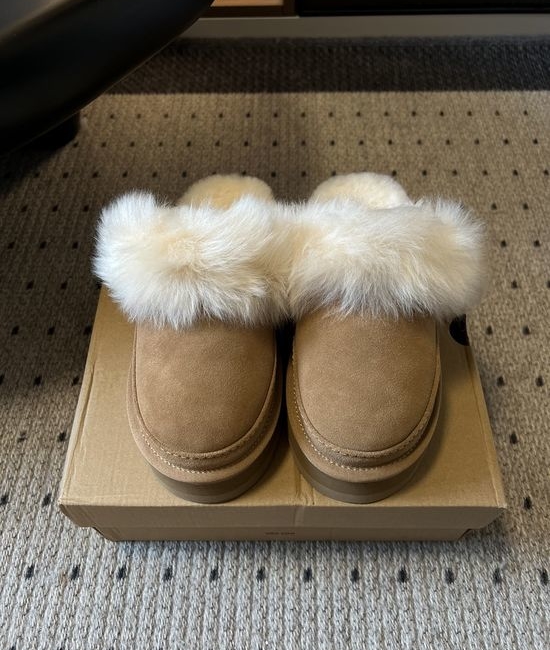 UGG Suede Plush Lined Platform Mule Slippers Warm Non Slip