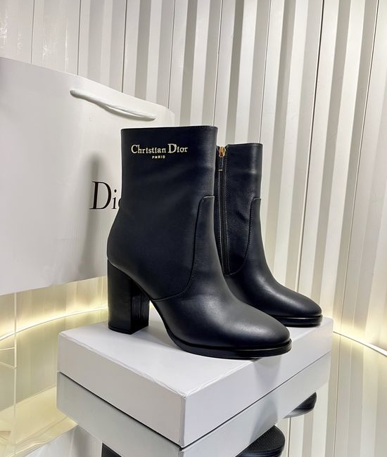 Christian Dior CD Block Heel Leather Ankle Riding Boots With Logo Accent