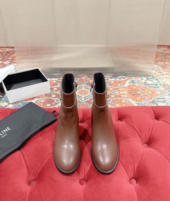 Celine Classic Chunky Heel Leather Ankle Dress Boots