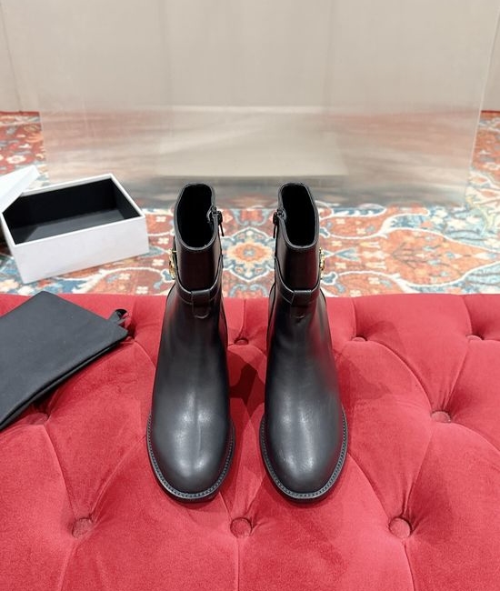 Celine Classic Chunky Heel Leather Ankle Dress Boots
