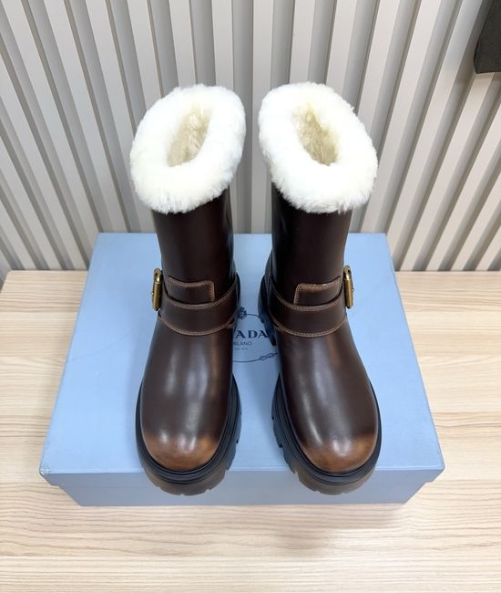 Prada Warm Lined Martin Boots Non Slip Comfortable Durable Footwear
