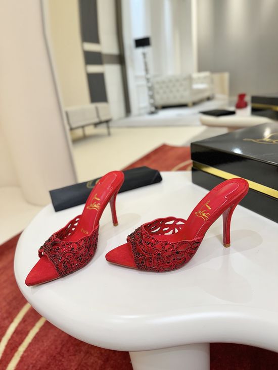 Christian Louboutine Rhinestone Embellished Open Toe Stiletto Slides