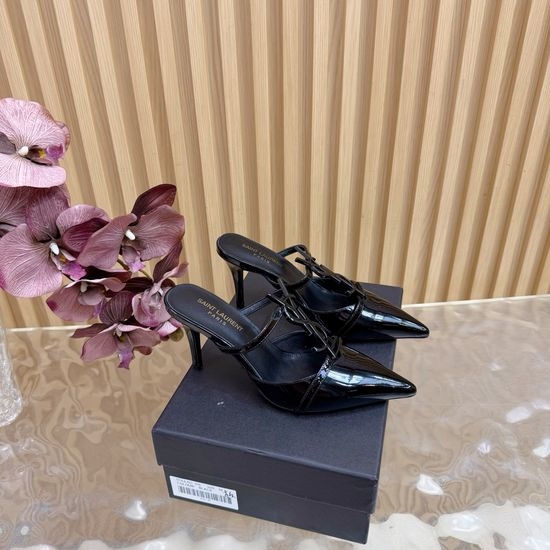 Yves Saint Laurent YSL Chic Pointed Toe Logo Detail Mule Heels