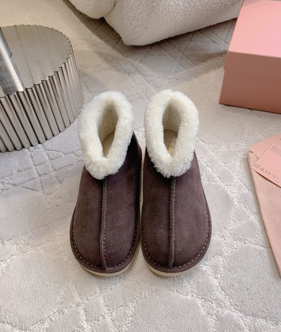 Miu Miu Warm Suede Wool Lined Snow Boots Comfortable Anti-slip Sole
