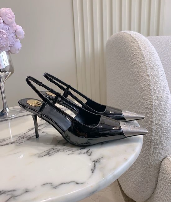 Yves Saint Laurent YSL Elegant Pointed-Toe High Heels in Black and Silver