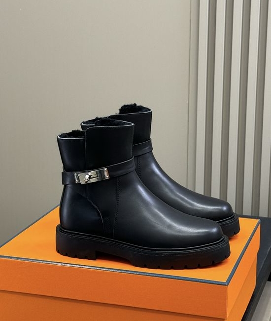 Hermes Plush-Lined Kelly Ankle Boots with Thick Soles