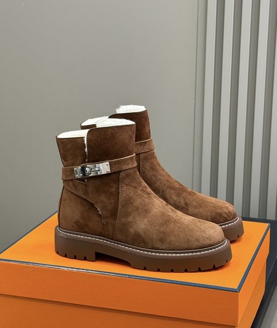 Hermes Plush-Lined Kelly Ankle Boots with Thick Soles