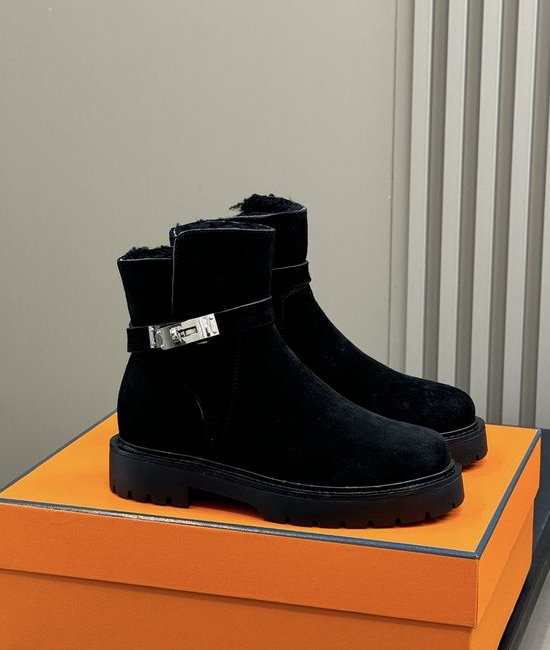 Hermes Plush-Lined Kelly Ankle Boots with Thick Soles