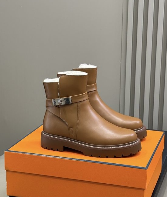Hermes Plush-Lined Kelly Ankle Boots with Thick Soles
