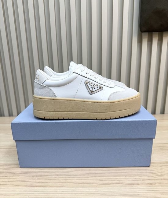 Prada Genuine Leather Thick Sole Comfortable White Sneakers