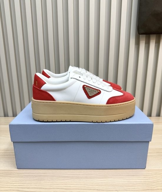 Prada Genuine Leather Thick Sole Comfortable White Sneakers