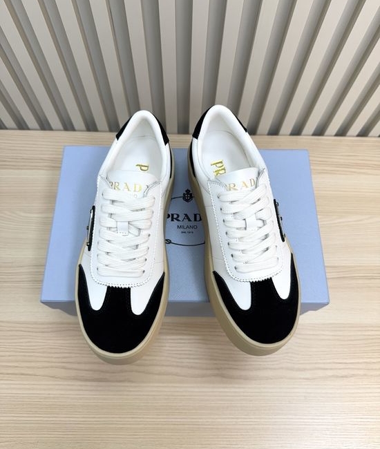 Prada Genuine Leather Thick Sole Comfortable White Sneakers