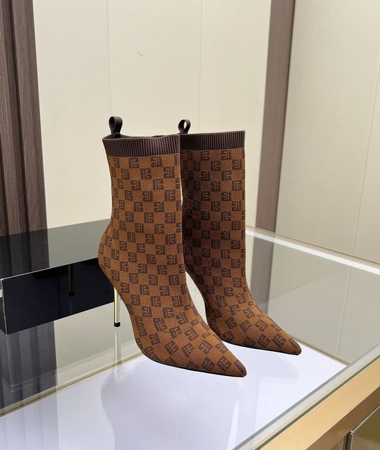 Balmain Stretchy Knit Stiletto Ankle Boots Sheepskin Lining