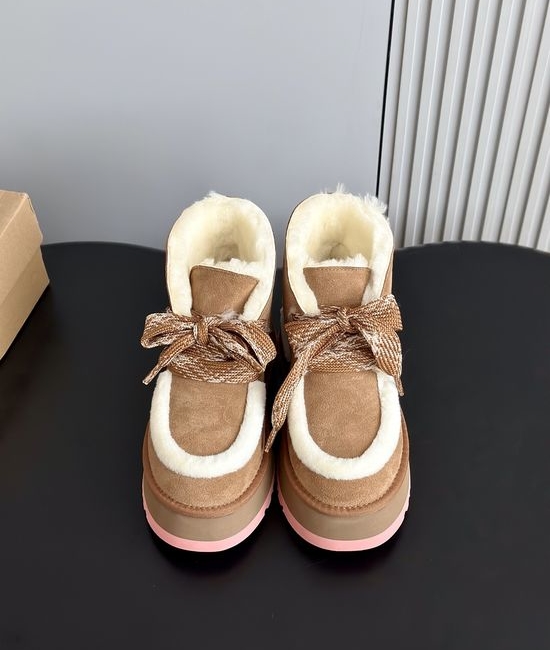 UGG Bow Detail Plush Lined Suede Platform Ankle Boots