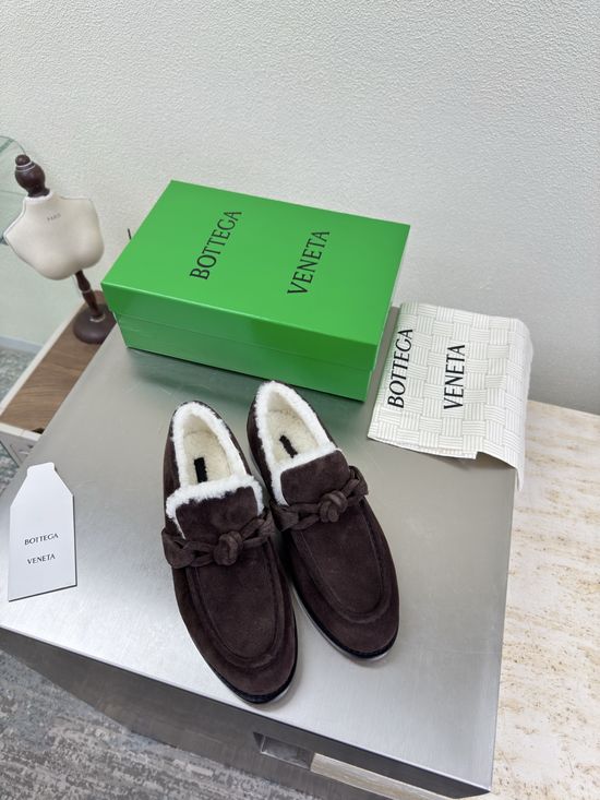 Bottega Veneta Coffee Suede Shearling Lined Premium Comfort Flat Loafer Shoes