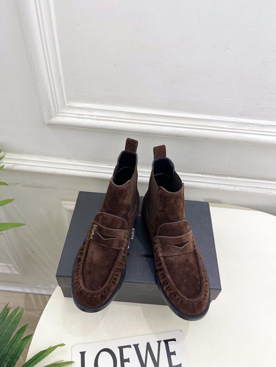 Yves Saint Laurent Pleated Loafer Chelsea Boots Soft Leather Non Slip Sole