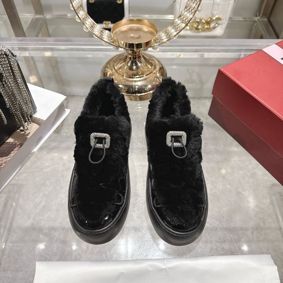 Roger Viver Wool Lined Casual Shoes With Rhinestone Buckle Thick Sole