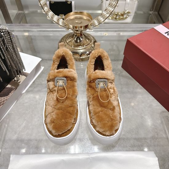 Roger Viver Wool Lined Casual Shoes With Rhinestone Buckle Thick Sole