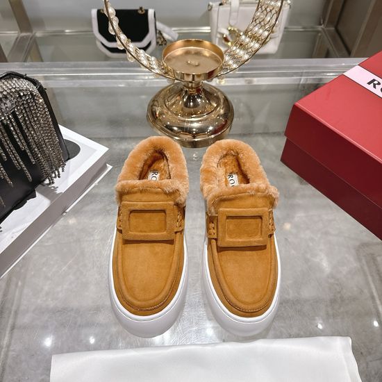 Roger Viver Wool Lined Casual Shoes With Rhinestone Buckle Thick Sole