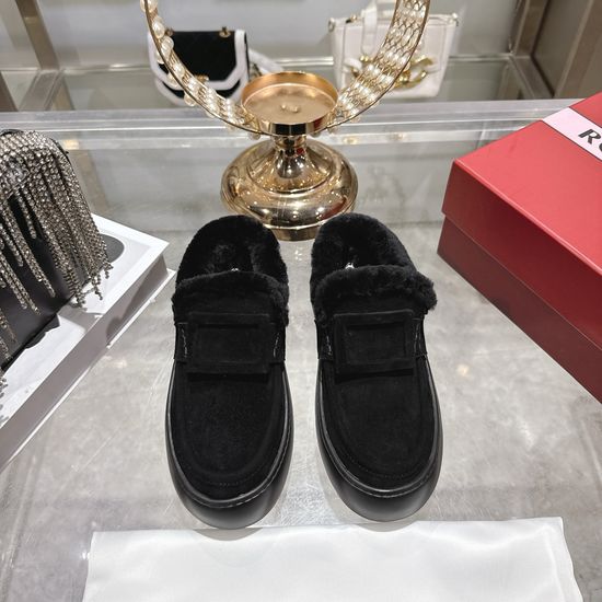 Roger Viver Wool Lined Casual Shoes With Rhinestone Buckle Thick Sole