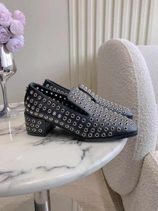 Jimmy Choo Hollow Out Flat Chunky Heel Leather Pumps