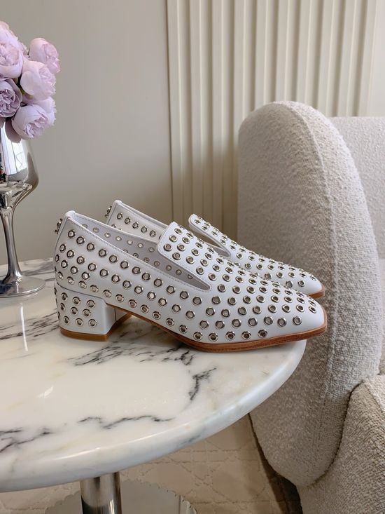 Jimmy Choo Hollow Out Flat Chunky Heel Leather Pumps