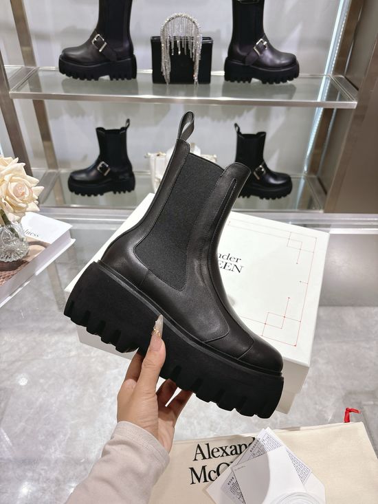McQueen Classic Leather Chelsea Boots with Decorative Side Buckle