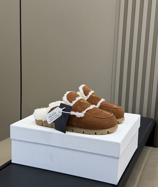 Prada Wool Lined Suede Upper Cozy Warm Casual Fuzzy Shoes