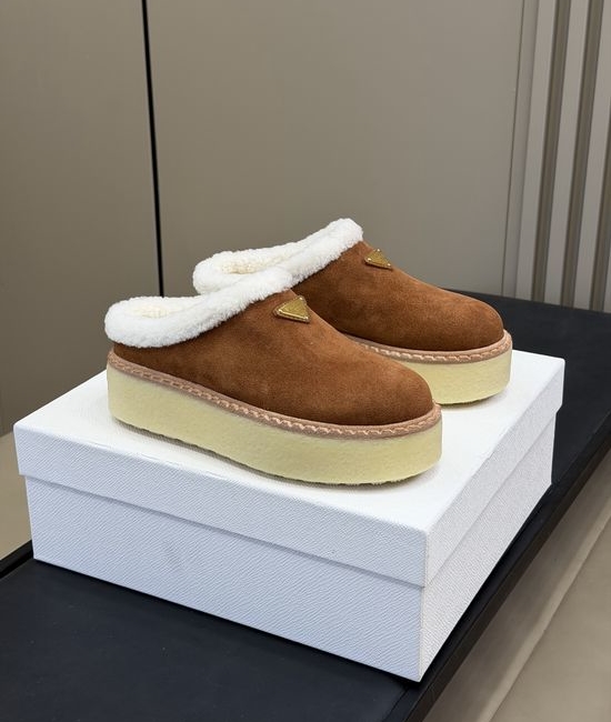 Prada Wool Lined Suede Upper Cozy Warm Casual Fuzzy Shoes