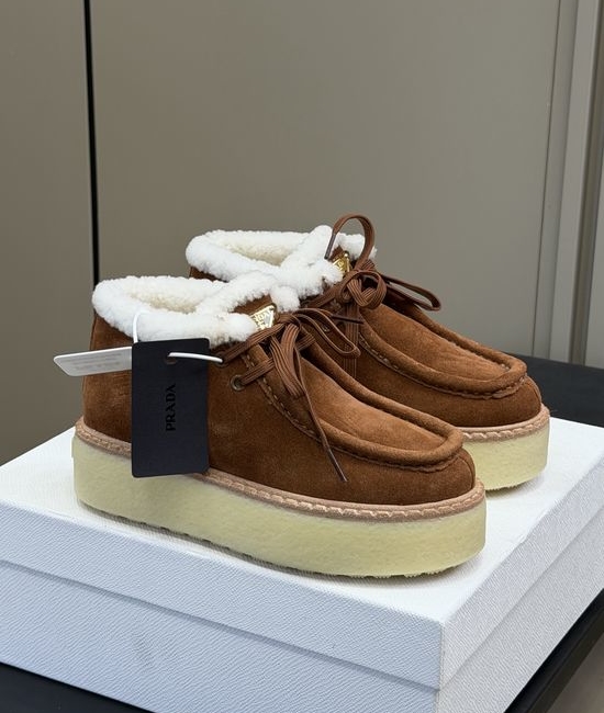 Prada Wool Lined Suede Upper Cozy Warm Casual Fuzzy Shoes