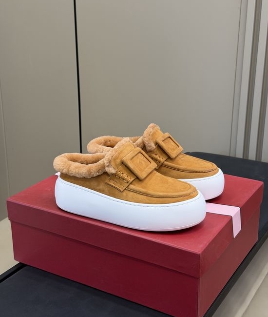 Roger Viver RV Shearling Lined Suede Height Boosting Comfort Slides