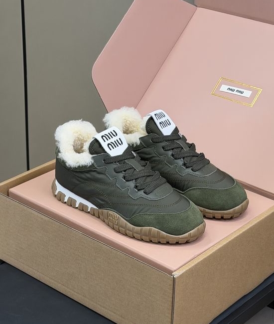 Miu Miu Fur Lined Casual Platform Low Top Sneakers