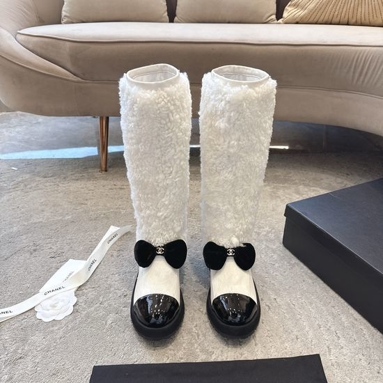 Chanel Bow Decor Fleece Lined Short Boots Warm Comfortable