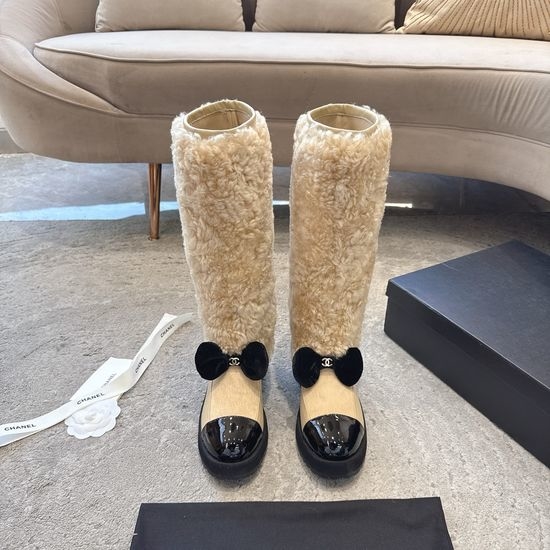 Chanel Bow Decor Fleece Lined Short Boots Warm Comfortable