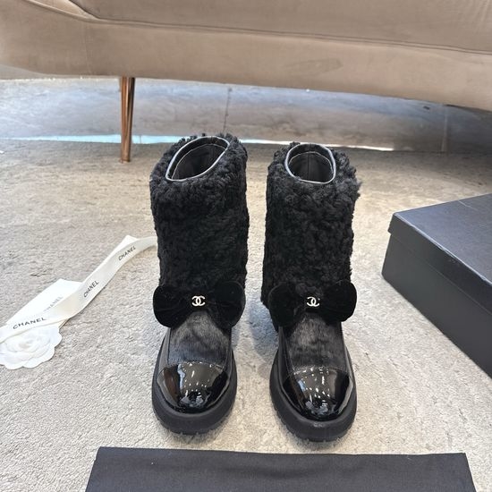 Chanel Bow Decor Lamb Wool Short Ankle Boots Non Slip Sole