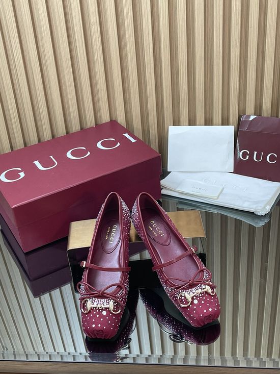 Gucci Crystal Monogram Canvas Horsebit Ballet Flats