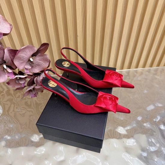 Yves Saint Laurent YSL Elegant Lace-Tip High Heels with Metal Chain