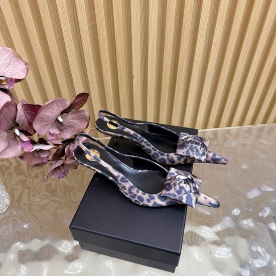Yves Saint Laurent YSL Elegant Lace-Tip High Heels with Metal Chain
